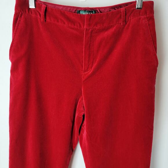 LAUREN Ralph Lauren Red Velvet‎ Textured Straight Leg Trousers Size 10 Petite - Picture 3 of 6